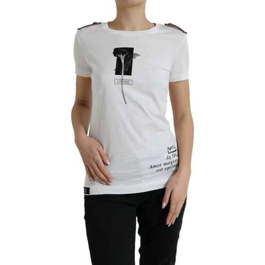 Dolce & Gabbana Elegant Monochrome Crew Neck T-Shirt white-black-roses-crewneck-cotton-t-shirt-1