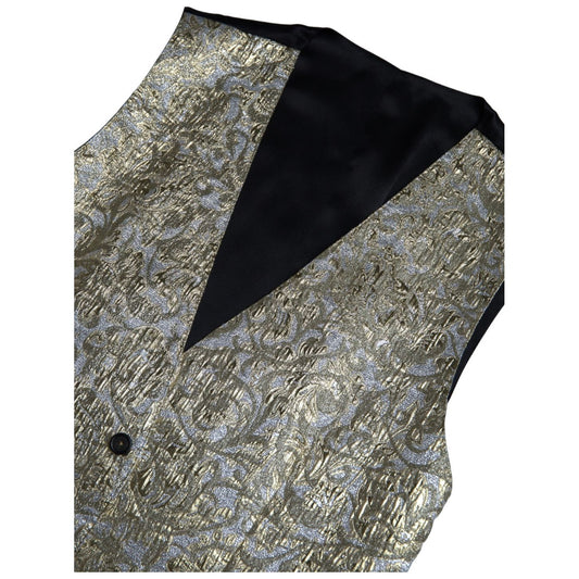 Dolce & Gabbana Elegant Gold Silk Formal Vest floral-jacquard-waistcoat-formal-gold-vest