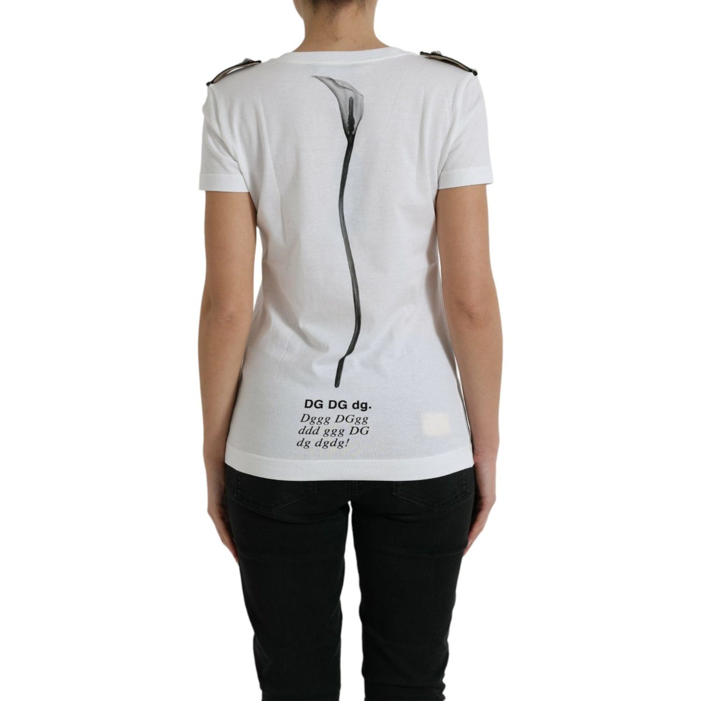 Dolce & Gabbana Elegant Monochrome Crew Neck T-Shirt white-black-roses-crewneck-cotton-t-shirt-1