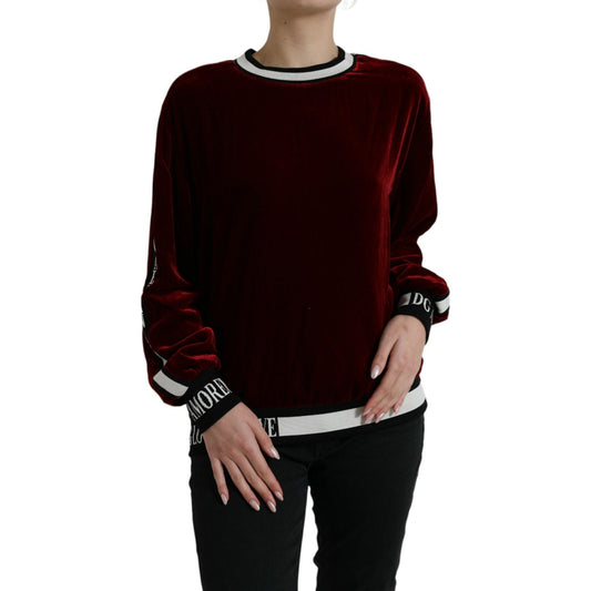 Dolce & Gabbana Elegant Burgundy Silk-Blend Sweater bordeaux-velvet-round-neck-pullover-sweater