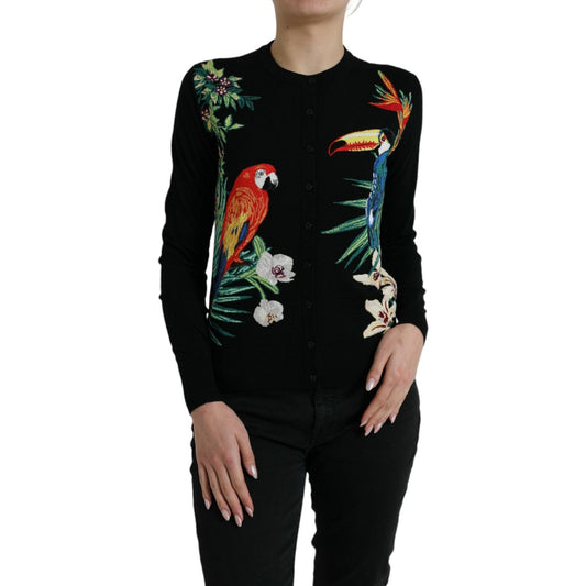 Dolce & Gabbana Elegant Wool Silk Printed Cardigan Sweater black-bird-wool-long-sleeve-cardigan-sweater