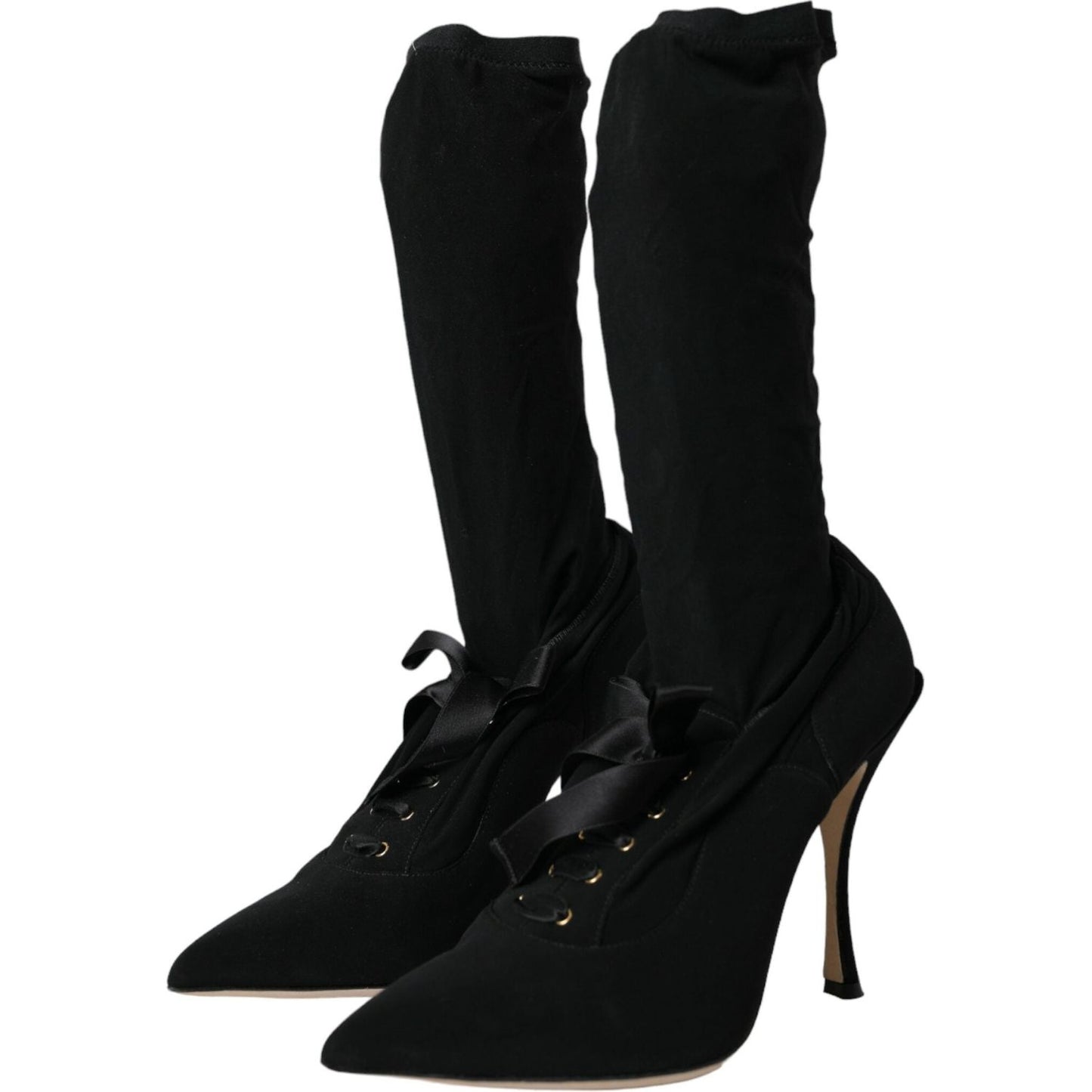 Dolce & Gabbana Black Stiletto Heels Mid Calf Boots Shoes black-stiletto-heels-mid-calf-boots-shoes-1