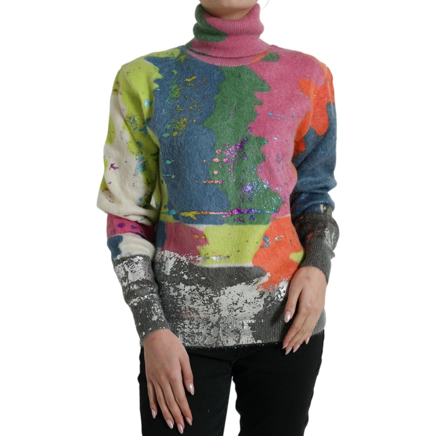 Dolce & Gabbana Multicolor Mohair Turtleneck Casual Sweater multicolor-mohair-turtleneck-pullover-sweater-1