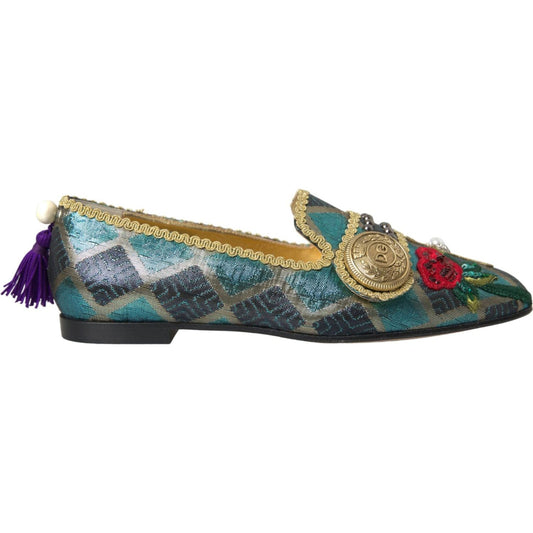 Dolce & Gabbana Multicolor Jacquard Embellished Loafers Shoes multicolor-jacquard-embellished-loafers-shoes