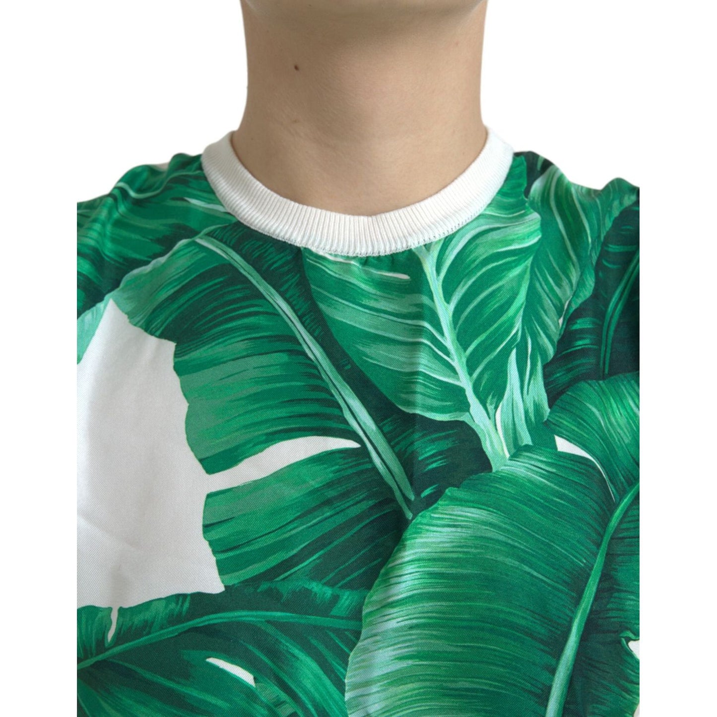 Dolce & Gabbana Silk Banana Leaf Print Tank Top white-banana-leaf-print-crew-neck-tank-top