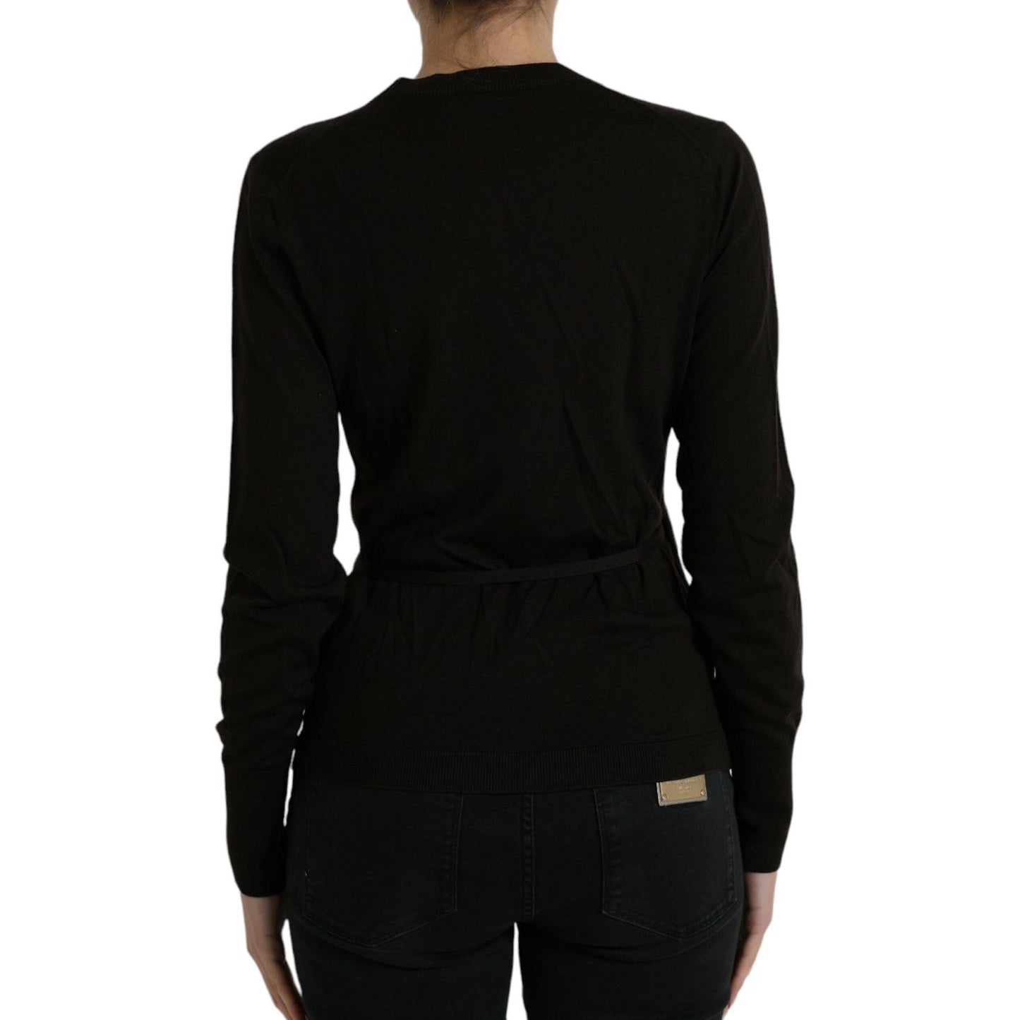 Dolce & Gabbana Elegant Black Virgin Wool Cardigan black-wool-v-neck-crossed-cardigan-sweater-1