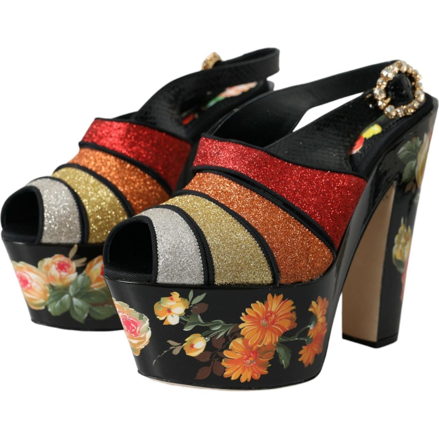 Dolce & Gabbana Multicolor Floral Crystal Platform Sandals Shoes multicolor-floral-crystal-platform-sandals-shoes