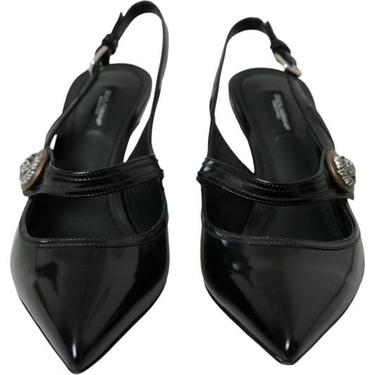 Dolce & Gabbana Black Leather Embellished Slingbacks Shoes black-leather-embellished-slingbacks-shoes