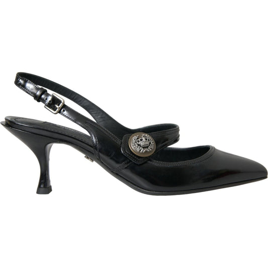Dolce & Gabbana Black Leather Embellished Slingbacks Shoes black-leather-embellished-slingbacks-shoes