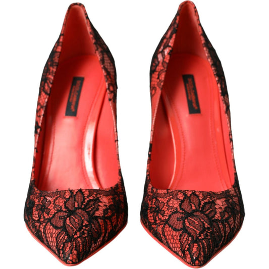 Dolce & Gabbana Orange Black Lace Leather Heels Pumps Shoes orange-black-lace-leather-heels-pumps-shoes