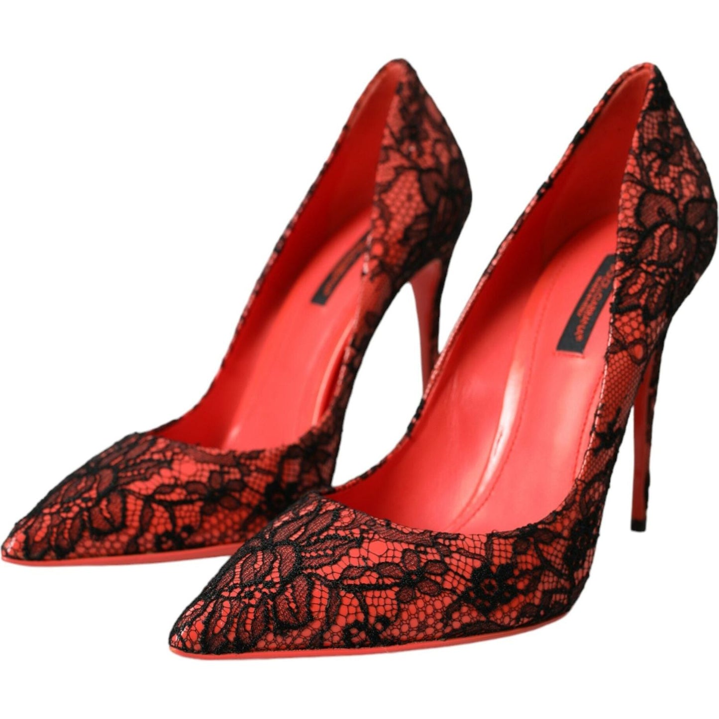 Dolce & Gabbana Orange Black Lace Leather Heels Pumps Shoes orange-black-lace-leather-heels-pumps-shoes