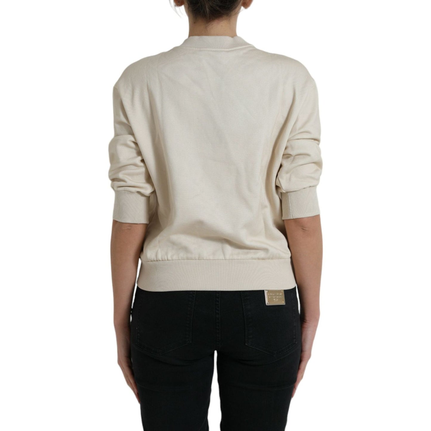 Dolce & Gabbana Elegant Jungle Print Crewneck Sweater beige-jungle-printed-cotton-pullover-sweater