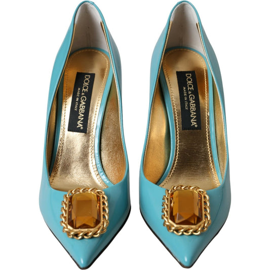 Dolce & GabbanaBlue Gold Leather Crystals Heels Pumps ShoesMcRichard Designer Brands£969.00