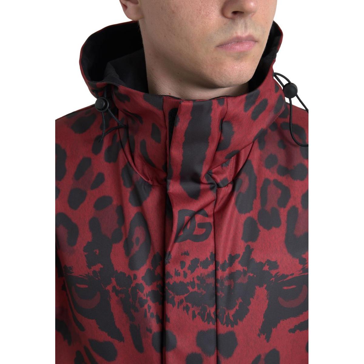 Dolce & Gabbana Radiant Red Leopard Print Hooded Jacket red-leopard-hooded-rain-coat-jacket