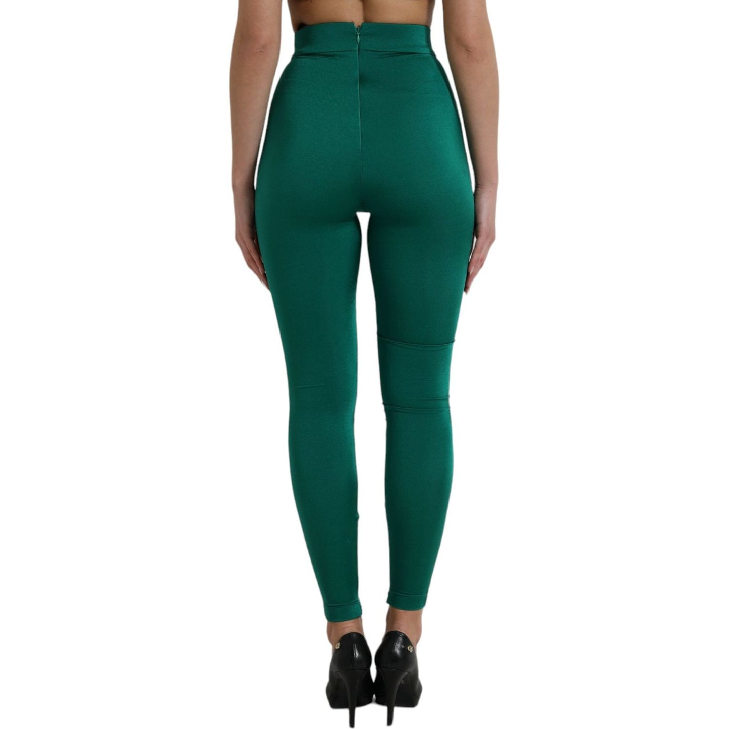 Dolce & Gabbana Green High Waist Designer Leggings green-nylon-stretch-slim-leggings-pants
