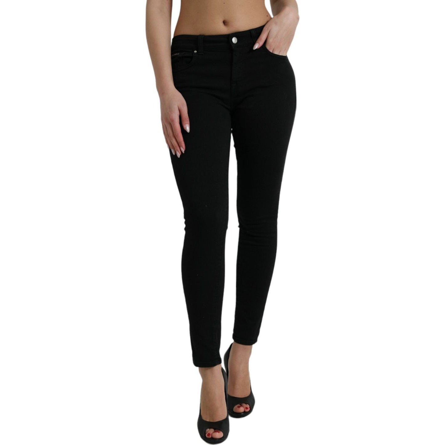 Dolce & Gabbana Chic Black Mid Waist Stretch Jeans black-cotton-stretch-denim-skinny-jeans-2