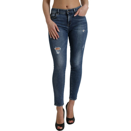 Dolce & Gabbana Chic Mid Waist Stretch Denim Jeans dark-blue-cotton-stretch-denim-skinny-jeans-1