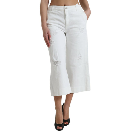 Dolce & Gabbana Elegant White Mid-Waist Denim Cropped Jeans white-cotton-cropped-wide-leg-denim-jeans