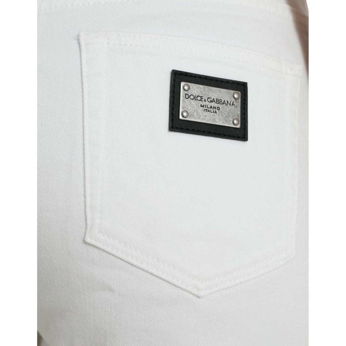 Dolce & Gabbana | Elegant White Mid-Waist Denim Cropped Jeans| McRichard Designer Brands   