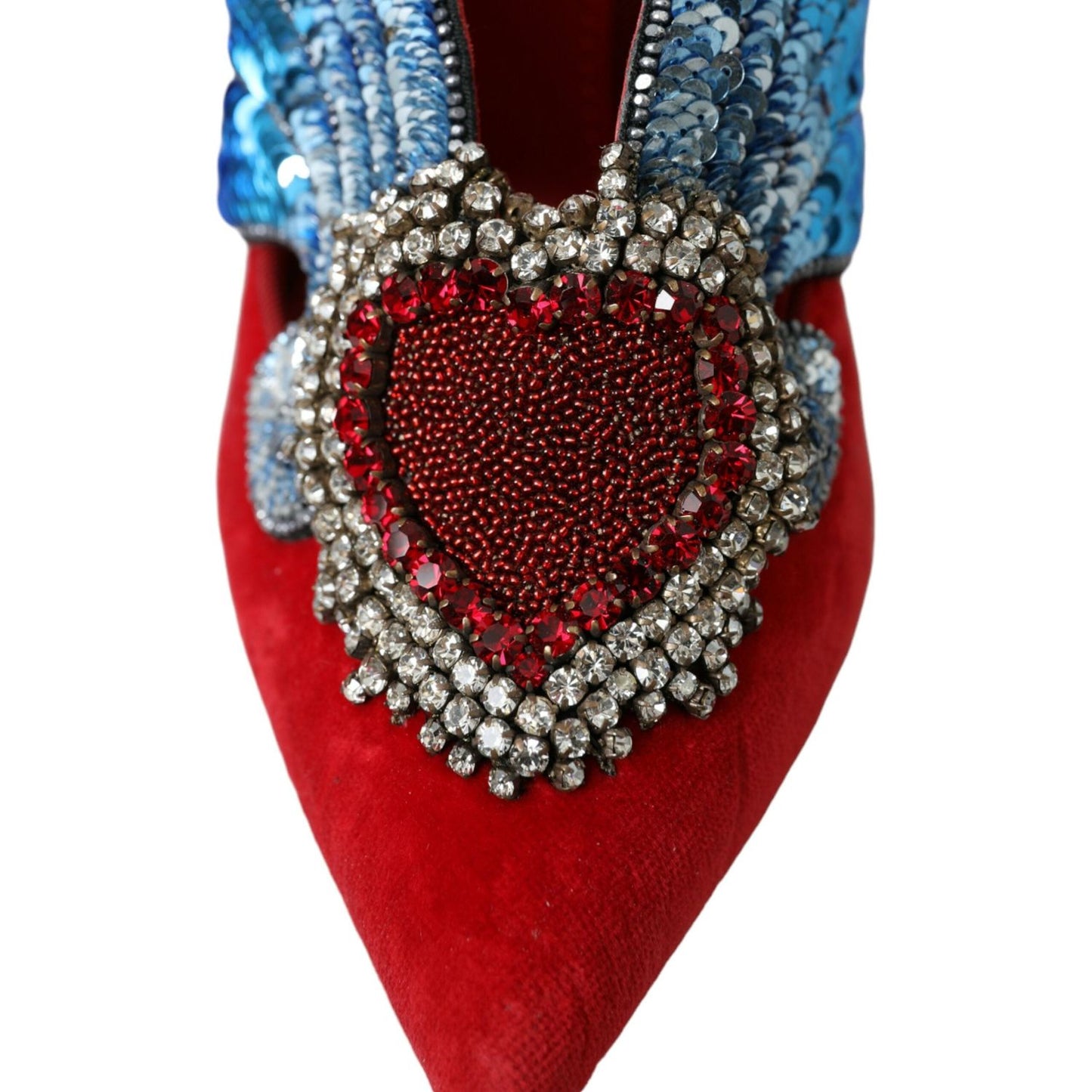 Dolce & Gabbana Red Velvet Sequin Crystal Heels Pumps Shoes red-velvet-sequin-crystal-heels-pumps-shoes