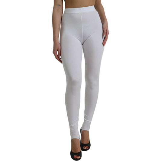 Dolce & Gabbana Elegant High Waist Leggings in White white-nylon-stretch-slim-leggings-pants