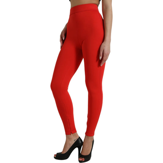 Dolce & Gabbana Elegant High Waist Red Leggings red-nylon-stretch-slim-leggings-pants-1