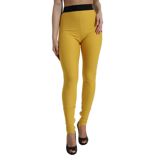 Dolce & Gabbana Elegant High Waist Yellow Leggings yellow-nylon-stretch-leggings-pants