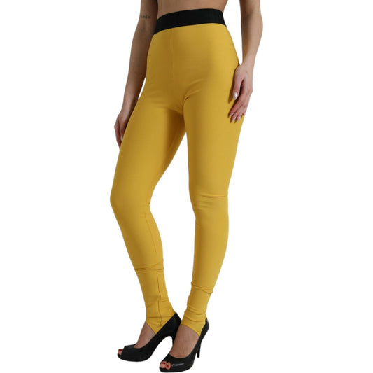 Dolce & Gabbana Elegant High Waist Yellow Leggings yellow-nylon-stretch-leggings-pants