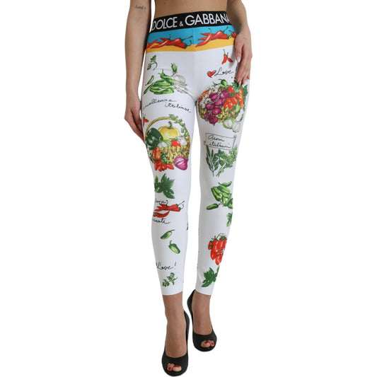 Dolce & Gabbana Elegant High Waist Printed Leggings white-vegetables-high-waist-leggings-pants