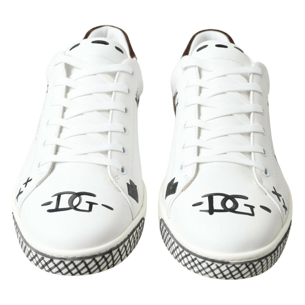 Dolce & Gabbana Sleek White Leather Casual Sneakers white-leather-brown-love-casual-sneakers