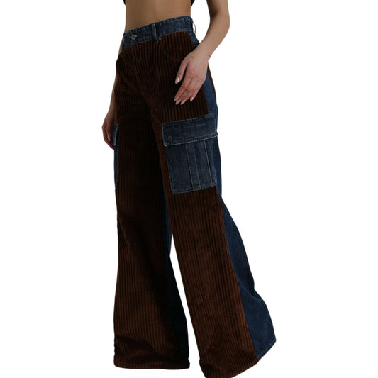 Dolce & Gabbana Elegant High-Waist Corduroy Cargo Jeans brown-corduroy-cargo-denim-wide-leg-jeans