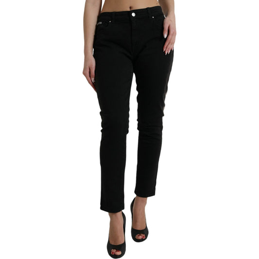 Dolce & Gabbana Elegant Mid-Waist Stretch Jeans black-gray-two-tone-denim-logo-skinny-jeans