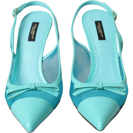 Dolce & Gabbana Blue Leather Mesh High Heels Slingback Shoes blue-leather-mesh-high-heels-slingback-shoes