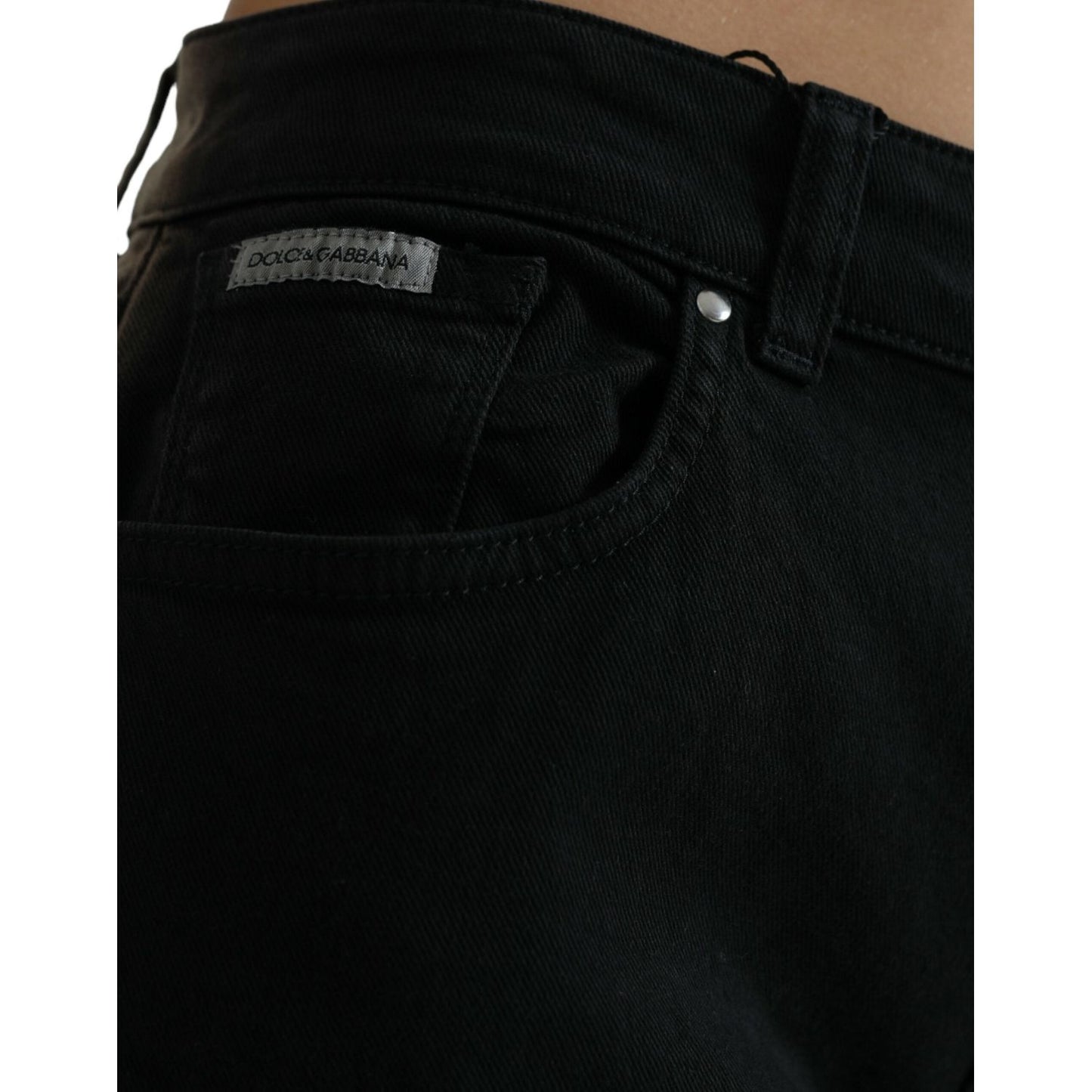 Dolce & Gabbana Elegant Mid-Waist Stretch Jeans black-gray-two-tone-denim-logo-skinny-jeans