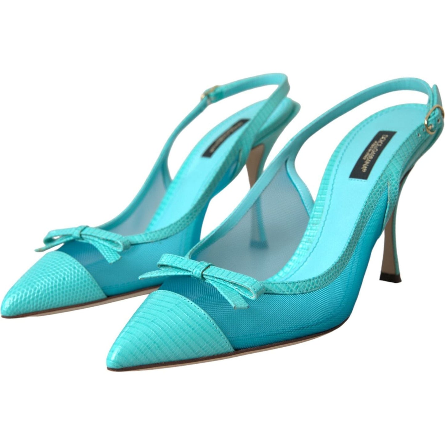 Dolce & Gabbana Blue Leather Mesh High Heels Slingback Shoes blue-leather-mesh-high-heels-slingback-shoes