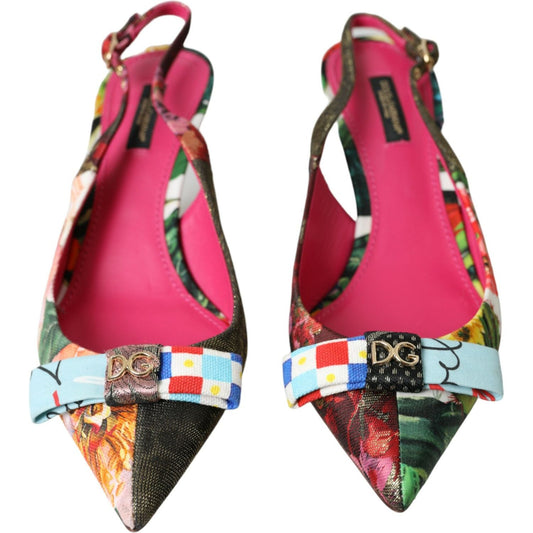 Dolce & Gabbana Multicolor Floral Patchwork Slingbacks Shoes multicolor-floral-patchwork-slingbacks-shoes-1