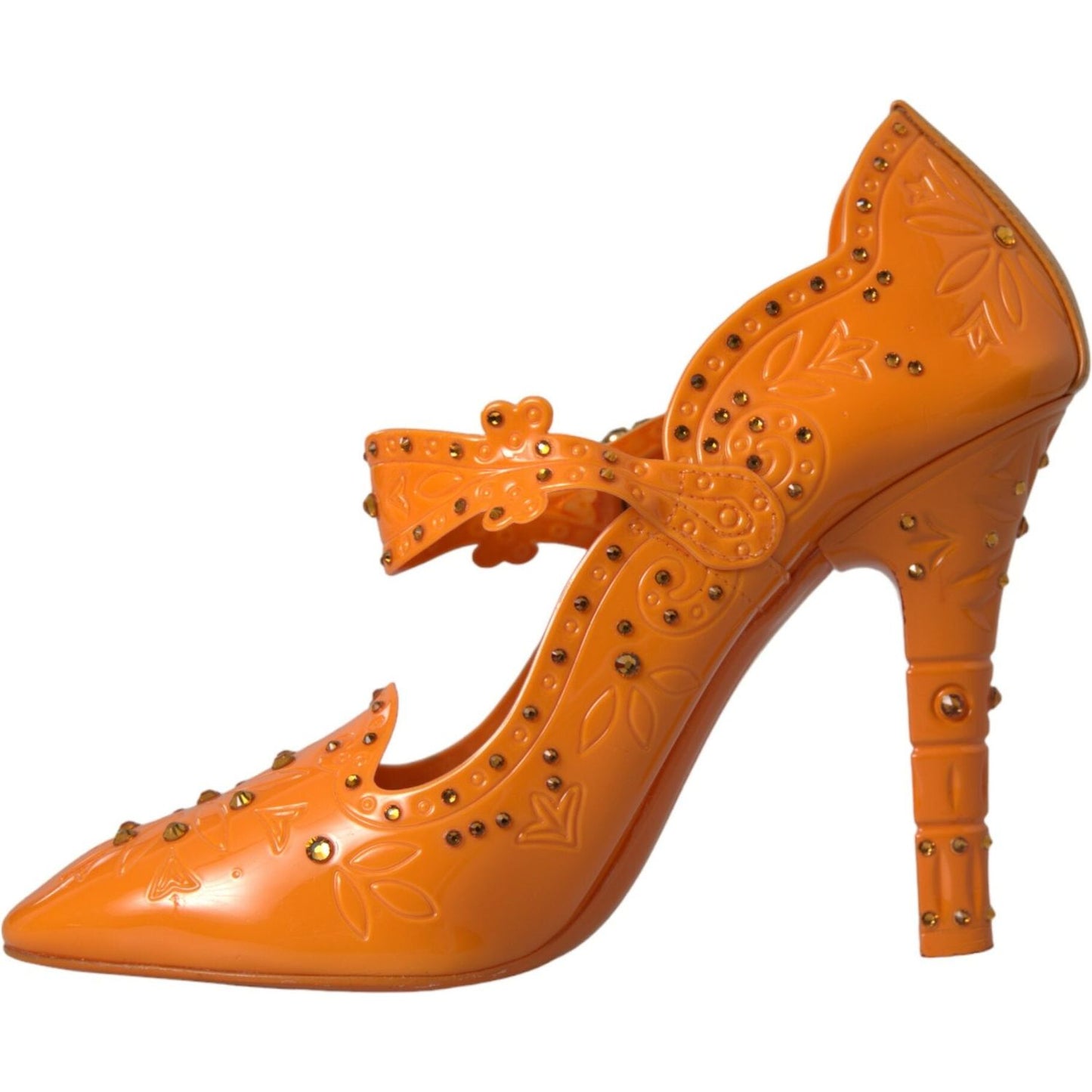 Dolce & Gabbana Orange CINDERELLA Floral Crystal Pumps Shoes orange-cinderella-floral-crystal-pumps-shoes