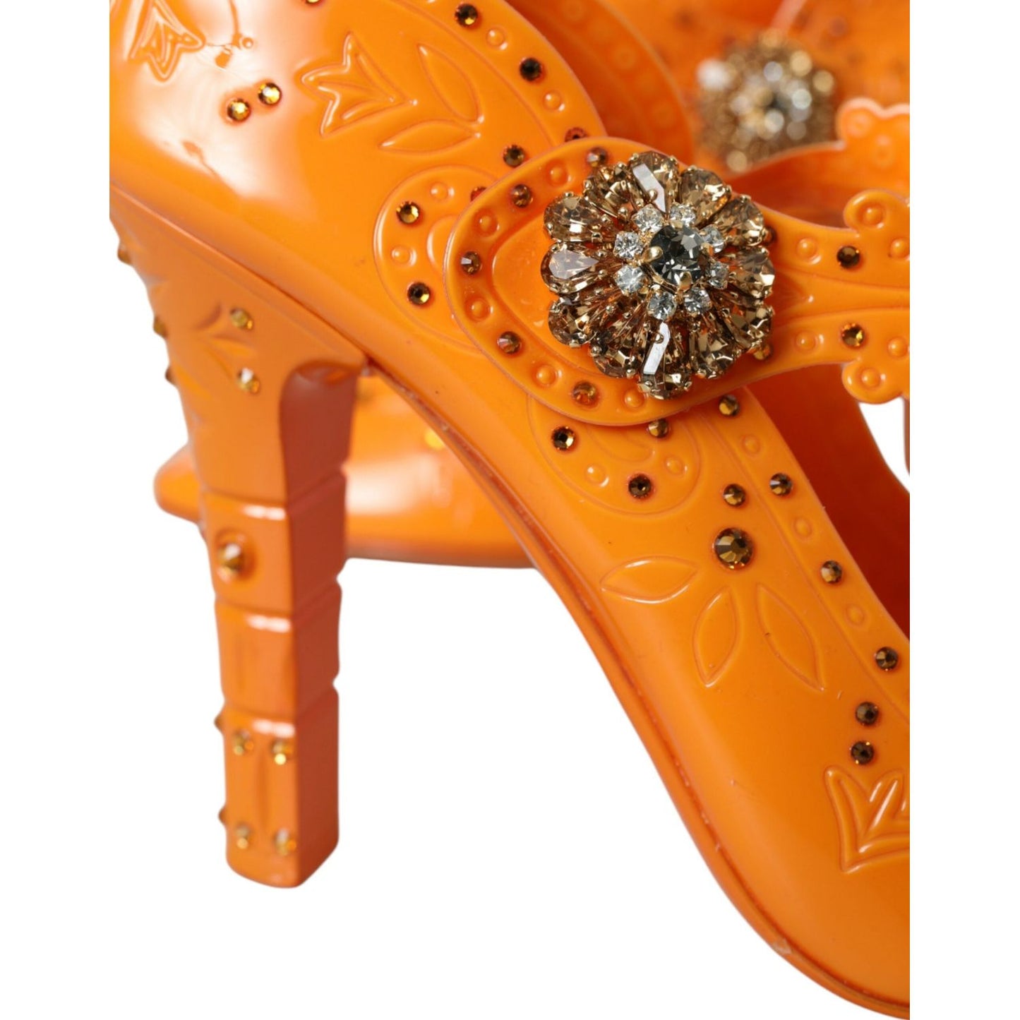 Dolce & Gabbana Orange CINDERELLA Floral Crystal Pumps Shoes orange-cinderella-floral-crystal-pumps-shoes
