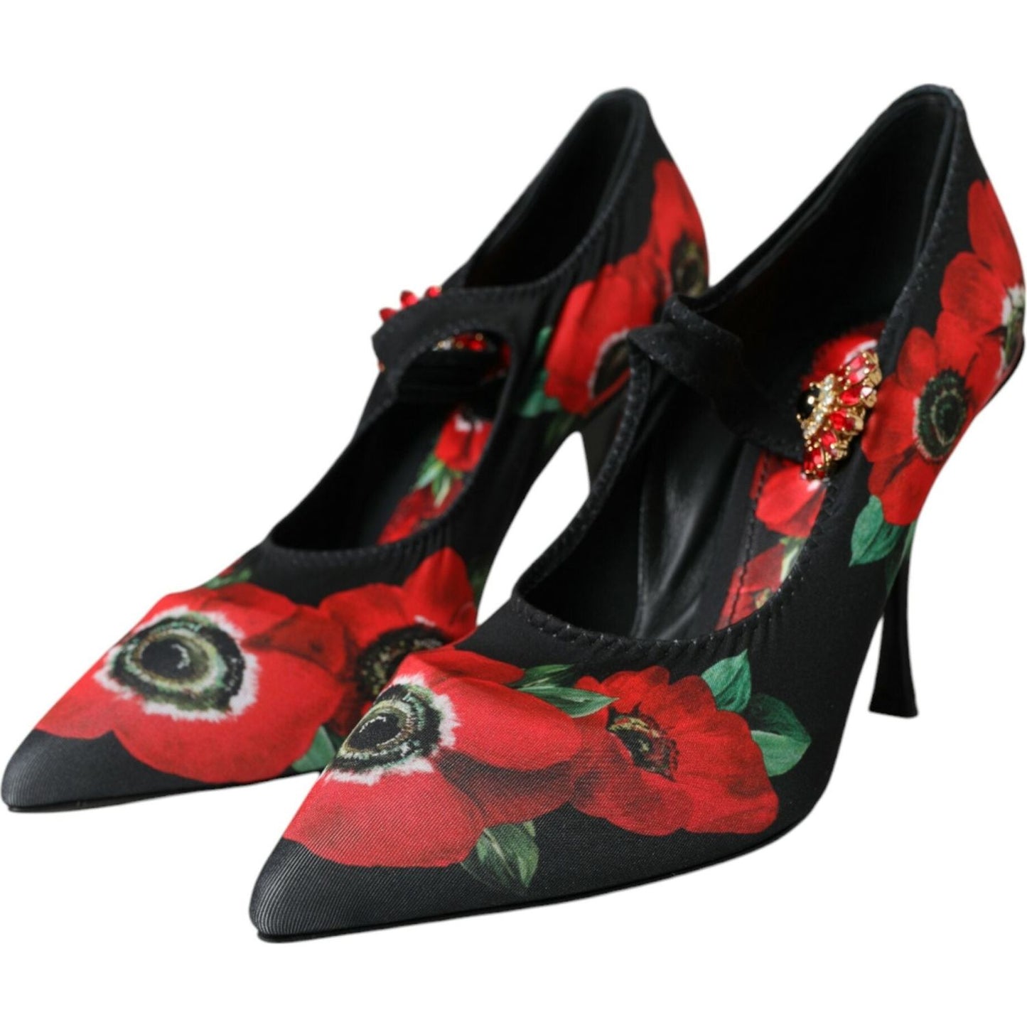 Dolce & Gabbana Black Floral Crystal Mary Jane Pumps Shoes black-floral-crystal-mary-jane-pumps-shoes