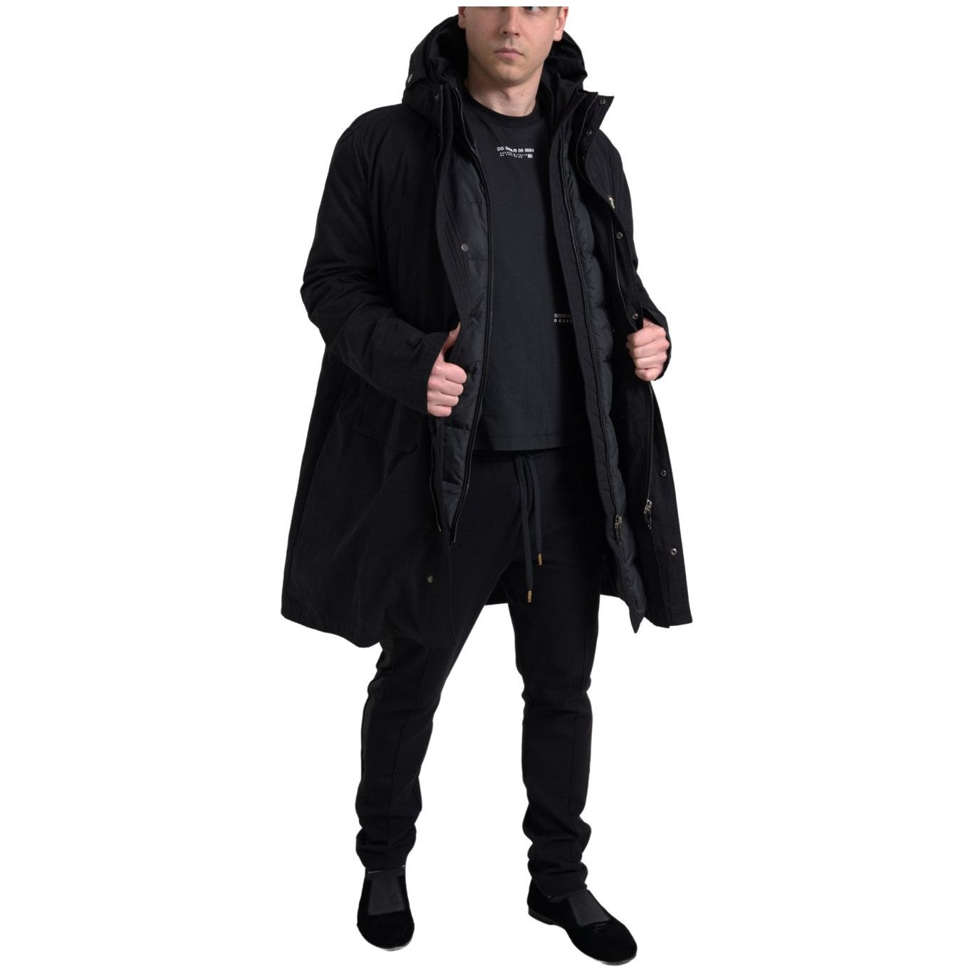 Dolce & Gabbana Elegant Black Hooded Trench Coat black-hooded-parka-cotton-trench-coat-jacket