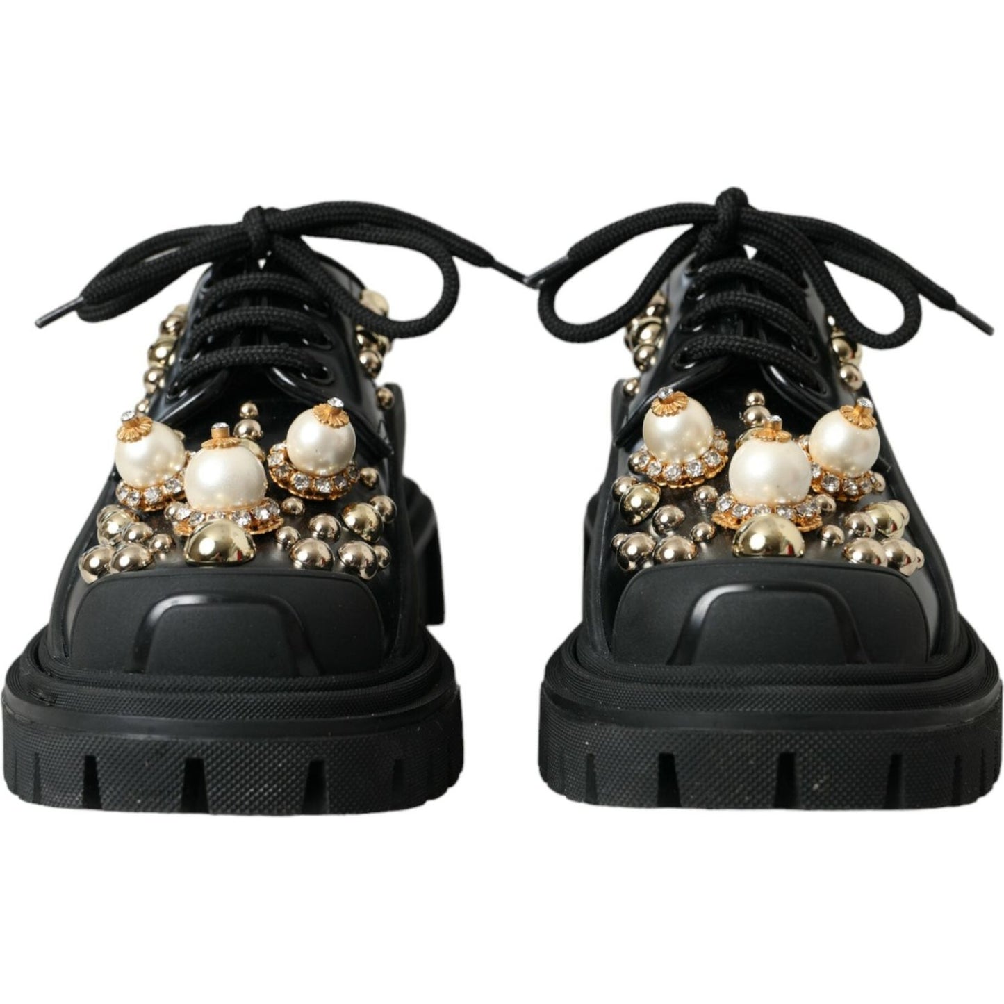 Dolce & Gabbana Black Leather Trekking Derby Embellished Shoes black-leather-trekking-derby-embellished-shoes-1