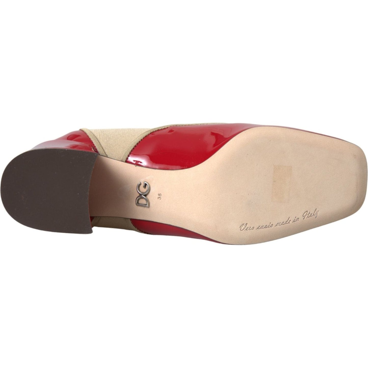 Dolce & Gabbana Red Beige Leather Embellished Mid Calf Boots Shoes red-beige-leather-embellished-mid-calf-boots-shoes
