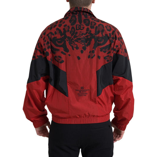 Dolce & Gabbana | Red Leopard Zip Sweater Jacket| McRichard Designer Brands   