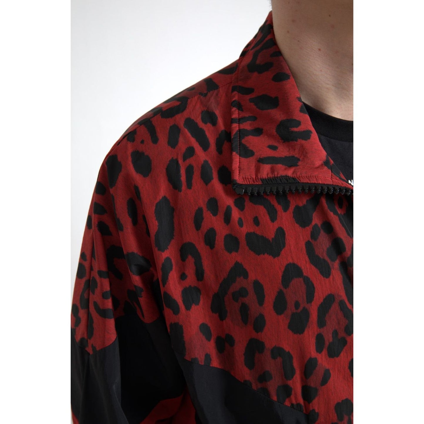 Dolce & Gabbana Red Leopard Zip Sweater Jacket red-leopard-nylon-full-zip-sweater
