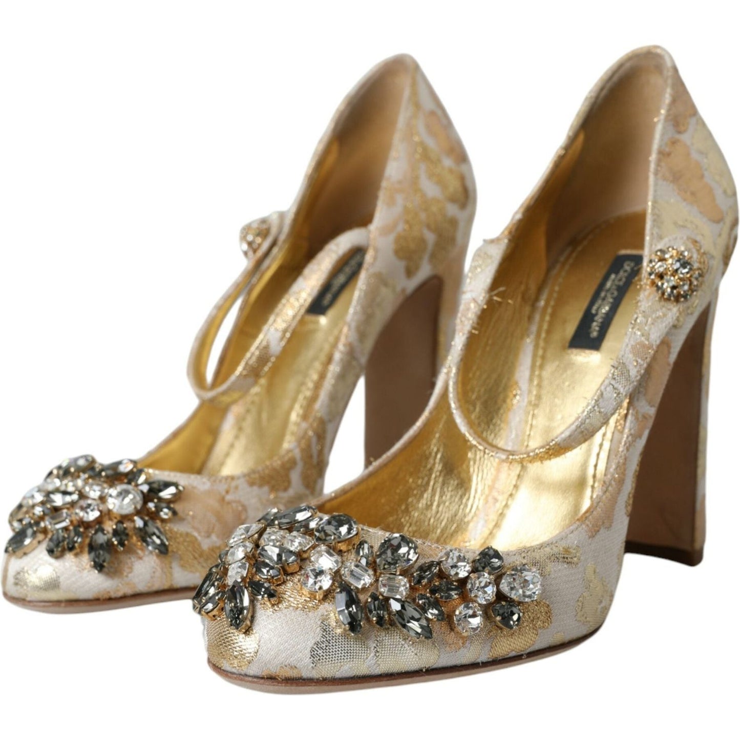 Dolce & Gabbana Gold Jacquard Crystal Mary Janes Pumps Shoes gold-jacquard-crystal-mary-janes-pumps-shoes