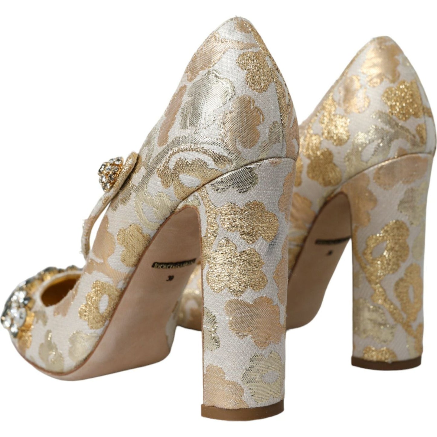 Dolce & Gabbana Gold Jacquard Crystal Mary Janes Pumps Shoes gold-jacquard-crystal-mary-janes-pumps-shoes