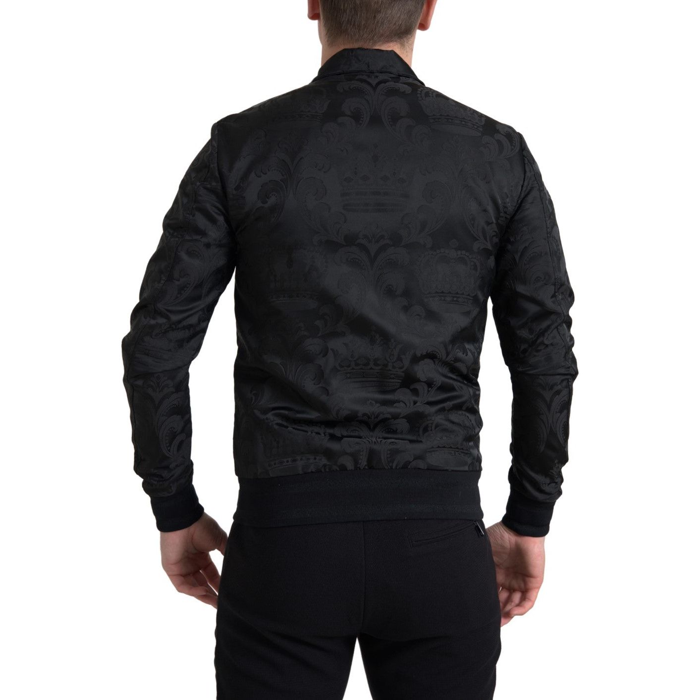 Dolce & Gabbana Elegant Full Zip Black Sweater black-full-zip-sweater-brocade-logo-casual-mens-jacket
