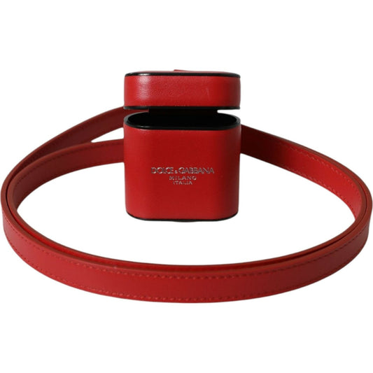 Dolce & Gabbana | Red Calfskin Leather Logo Print Strap Men Airpods Case| McRichard Designer Brands   