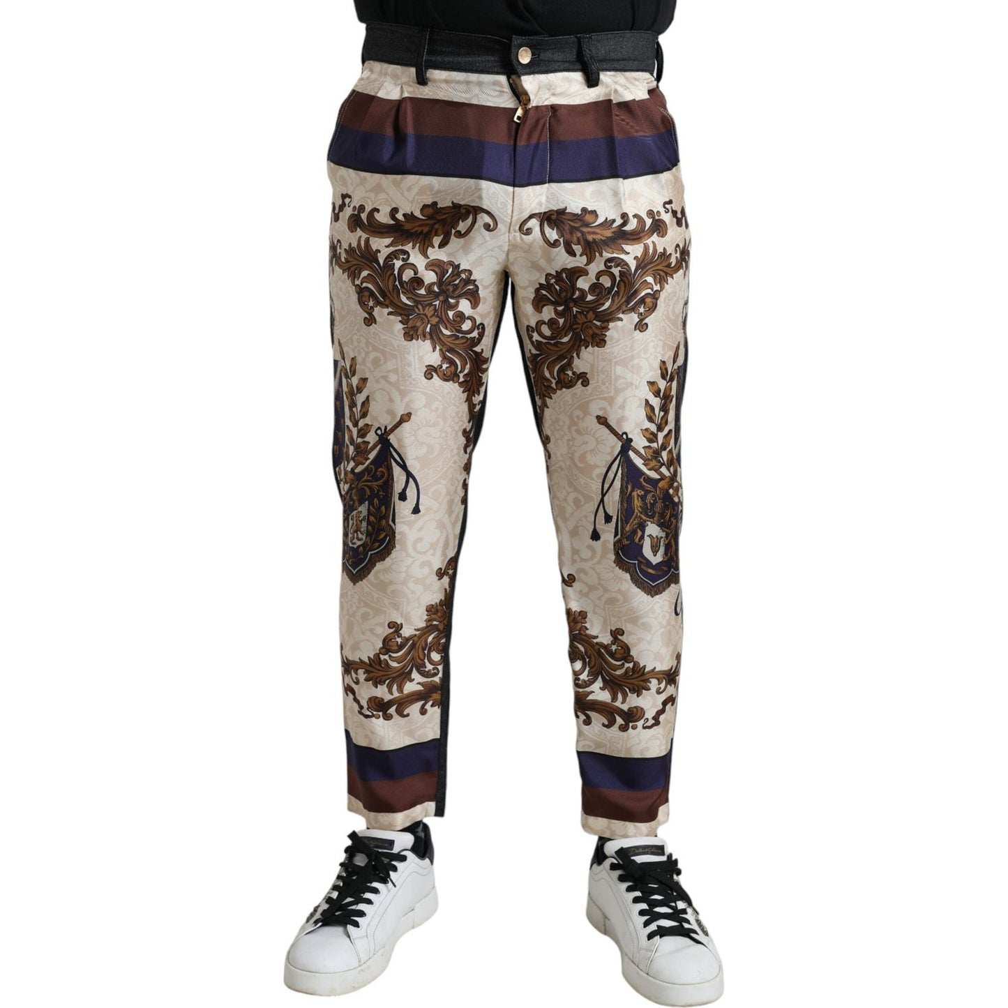 Dolce & Gabbana Elegant Silk Skinny Pants with Heraldic Print multicolor-heraldic-skinny-men-pants