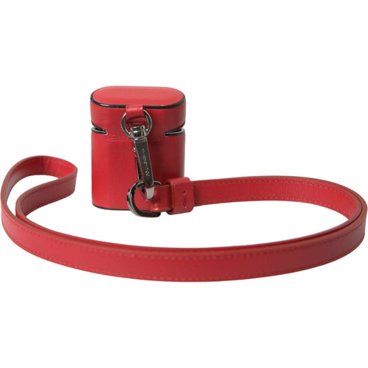 Dolce & Gabbana Red Calfskin Leather Logo Print Strap Men Airpods Case red-calfskin-leather-logo-print-strap-men-airpods-case